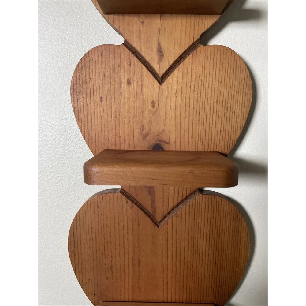 Vintage 3 Tier Wooden Heart Shape Shelf with Peg Cottagecore Grandma Country